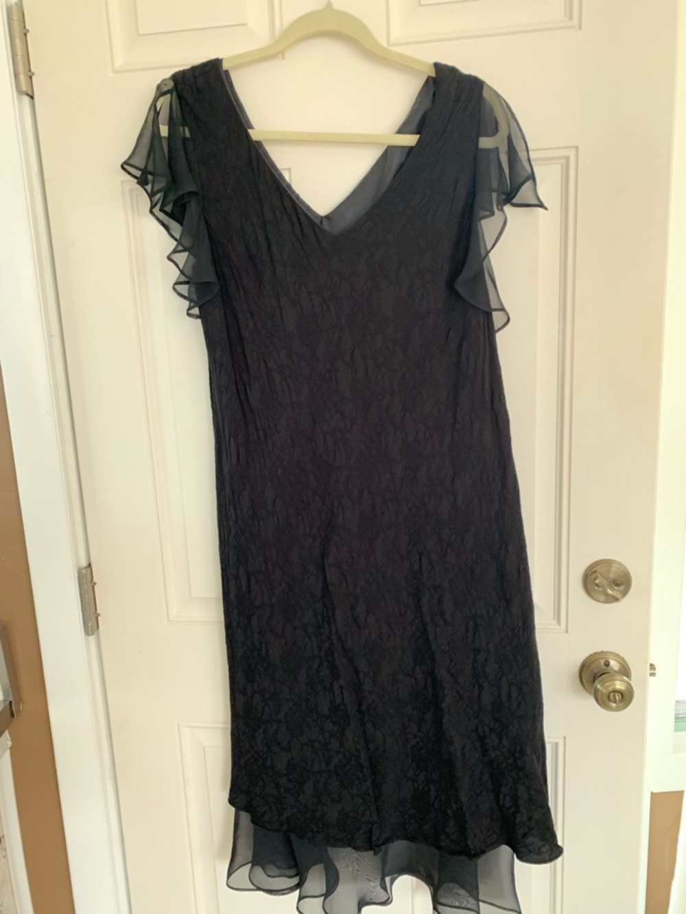 Vintage Black Lace Overlay Dress with Sheer Flutter Sleeves
